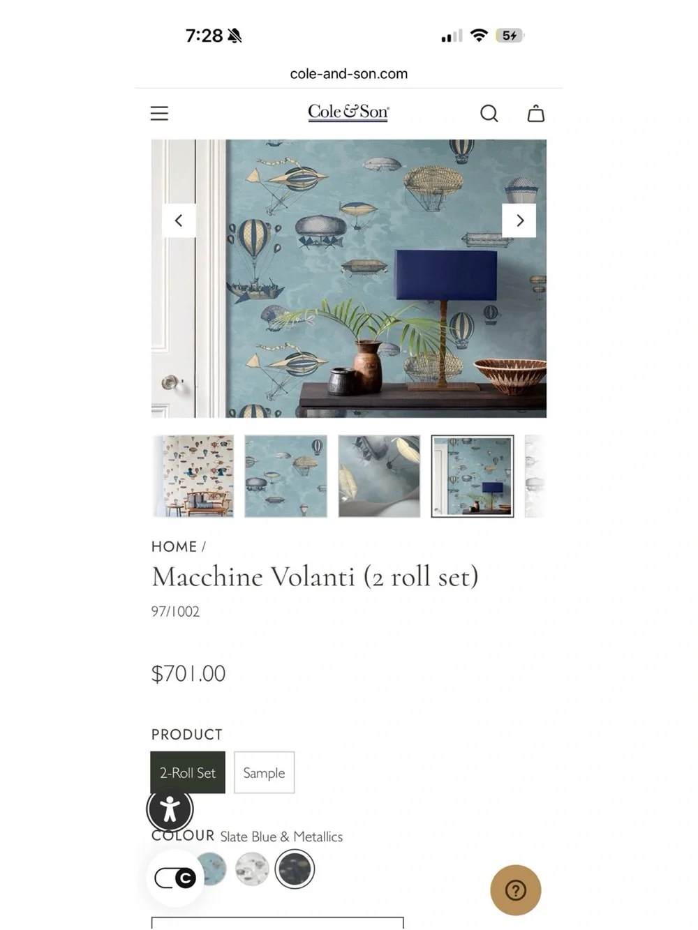 Cole & Son Macchine Volanti Wallpaper Hot Air Blue Metallic and Blue Lot 6 Rolls